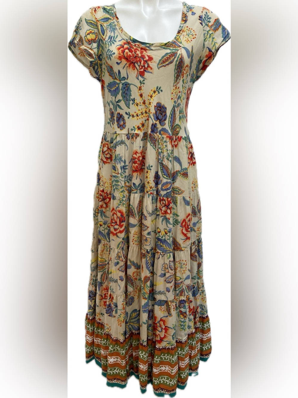 SOFT SURROUNDINGS MULTICOLOR CREW SHORT SLEEVE TSHIRT TIERED KARA MAXI DRESS